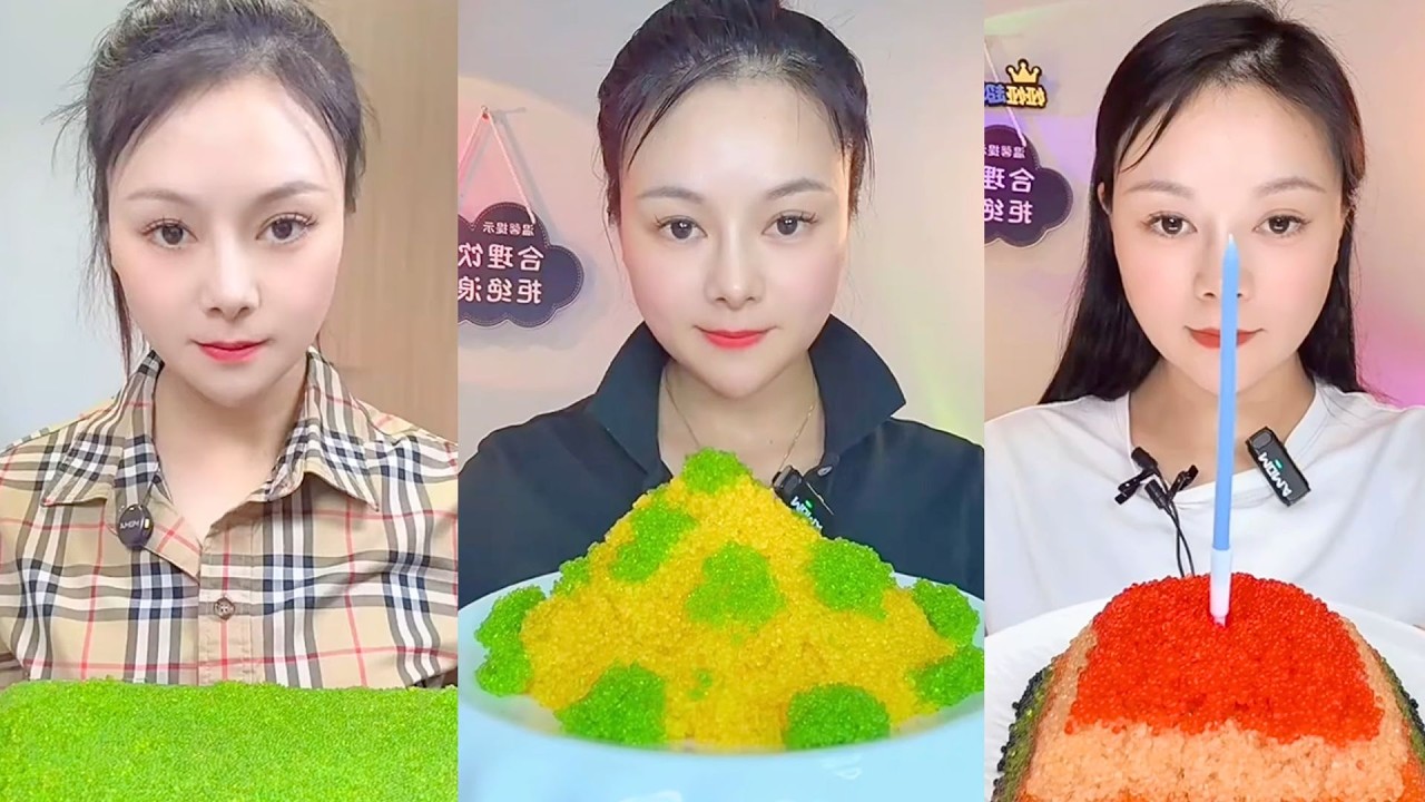 Colorful Tobiko Roe Mukbang with Green and Yellow Fish Eggs