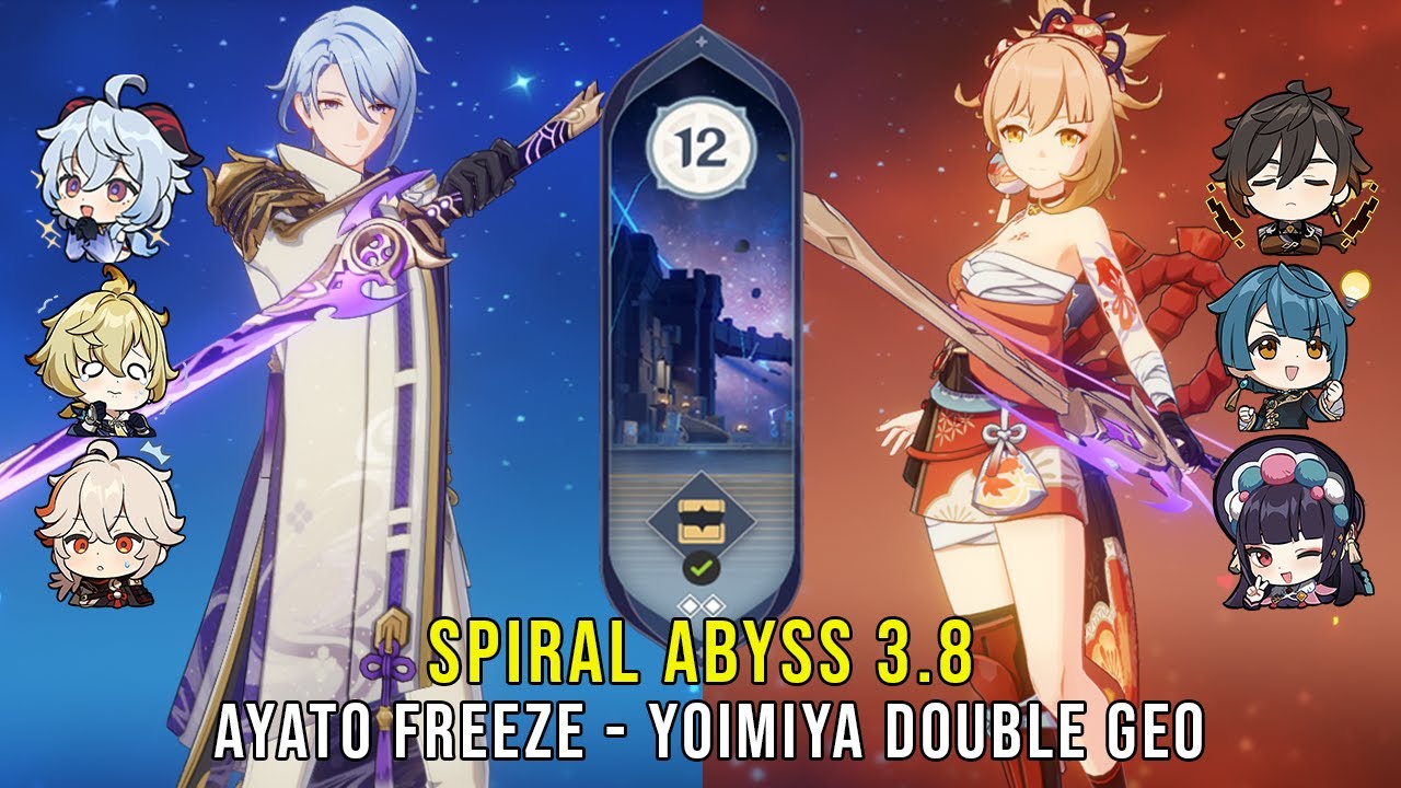 C0 Ayato Freeze and C0 Yoimiya Double Geo - Genshin Impact Abyss 3.8 - Floor 12 9 Stars