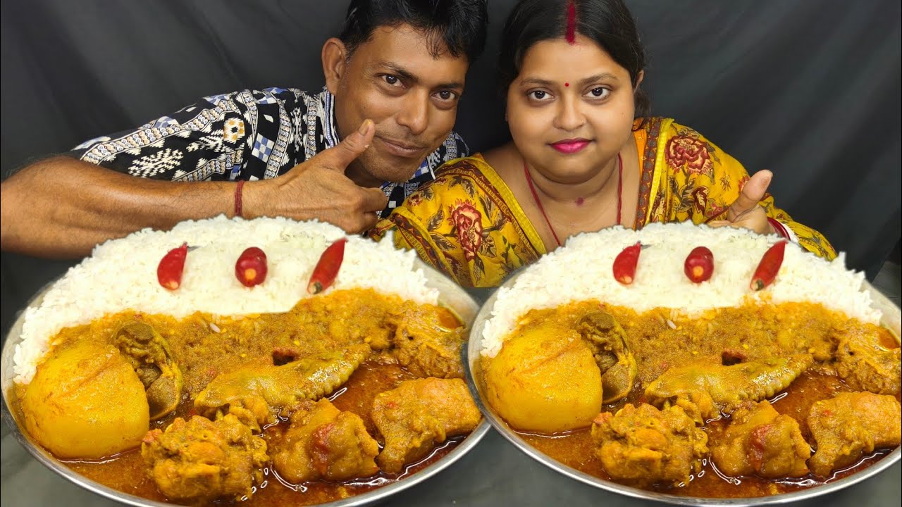ASMR RICE SPICY CHICKEN CURRY EATING 😋/INDIAN FOOD EATING CHALLENGE 