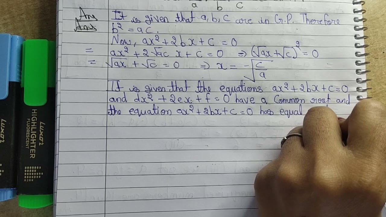 If a,b,c are in GP, then the equations ax2+2bx+c=0 and dx2+2ex+f=0 have a common root if....