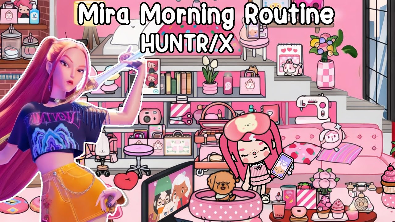 Mira Morning Routine 😈🩷 | HUNTR/X K-Pop Demon Hunters | Toca Boca World | house ideas