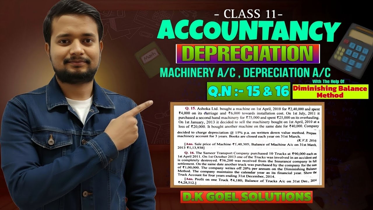 | Depreciation A/C | Class:- 11th Accounting | D.K.GOEL | Q.N:- 15 & 16 Diminishing Balance Method |