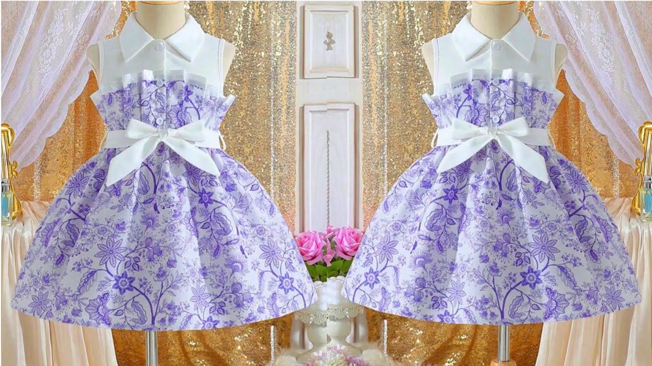 Shirt Collar Pleated Baby Frock Cutting and Stitching | Trending Baby Frock Cutting and Stitching