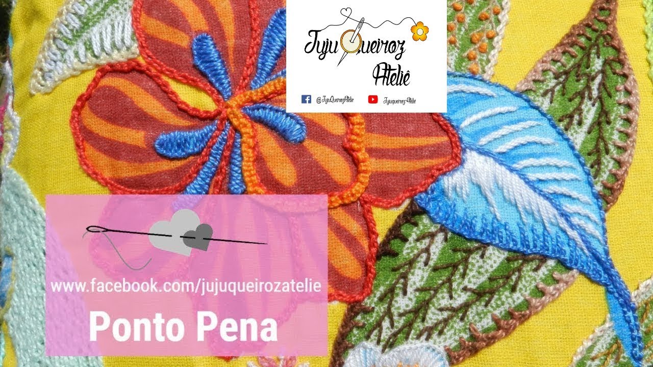 Aula 8 - Passo a passo Ponto Pena sendo aplicado com o ponto corrente, corrente torcido