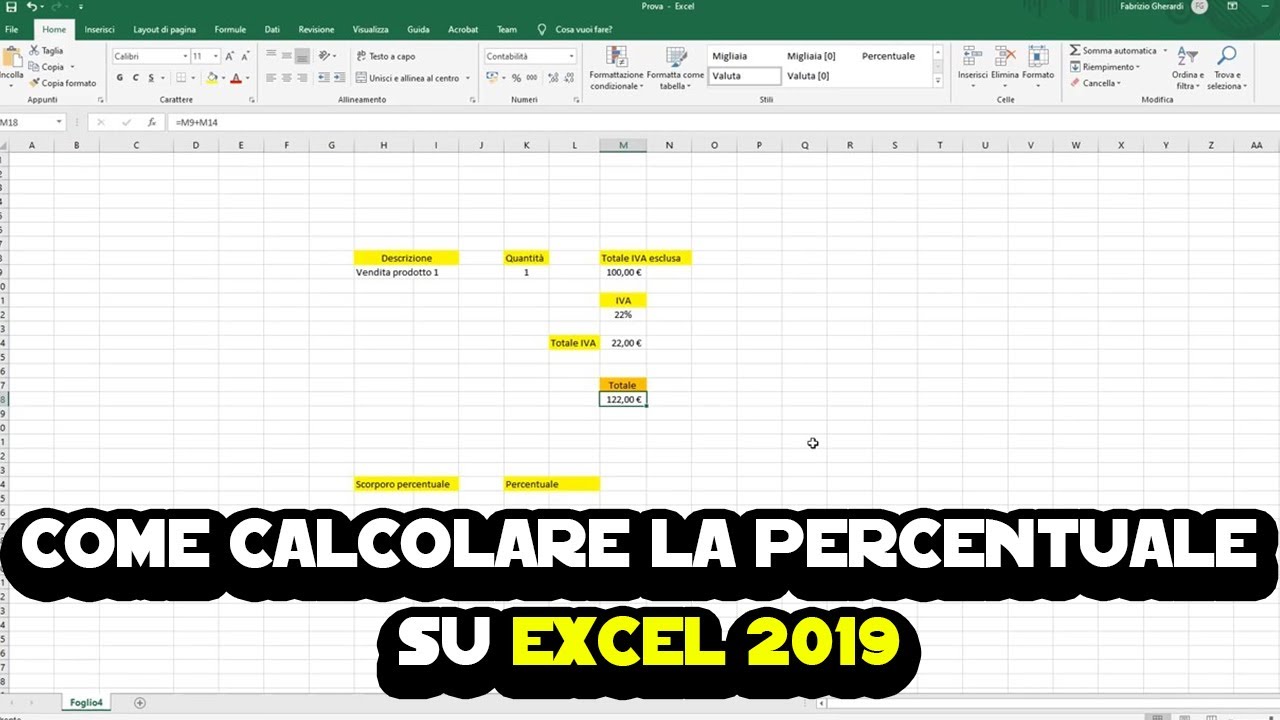 Come calcolare la percentuale su Excel 2019