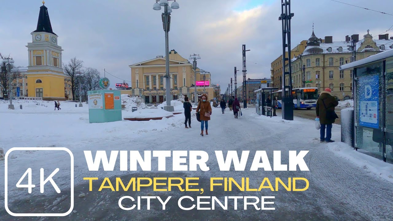 【4K】 Winter Walk at Tampere City Centre, Finland
