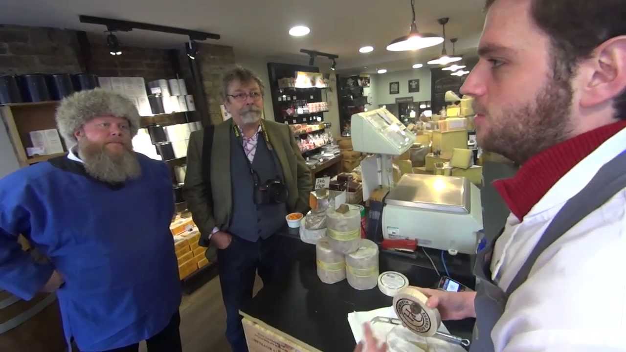 Tasting the famous Tunworth softcheese, Paxton & Whitfield, London