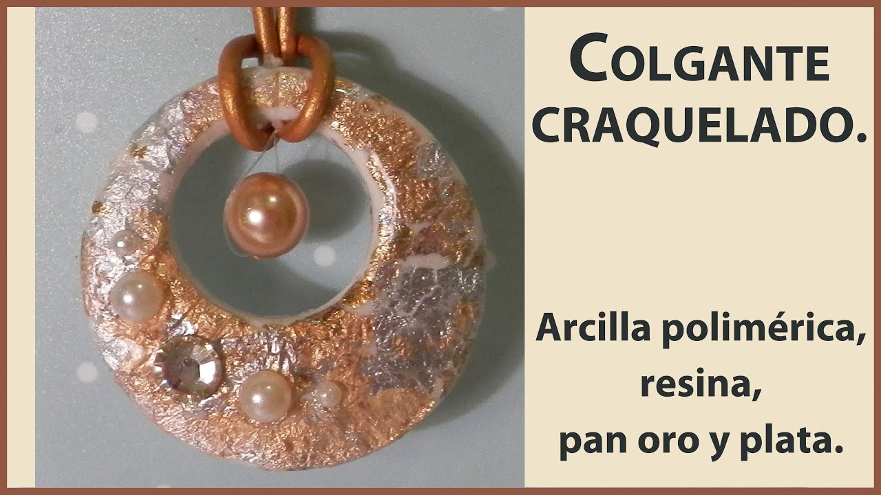 COLGANTE O COLLAR CRAQUELADO. ARCILLA POLIMERICA, PAN DE ORO Y PLATA. BISUTERIA DE RESINA.