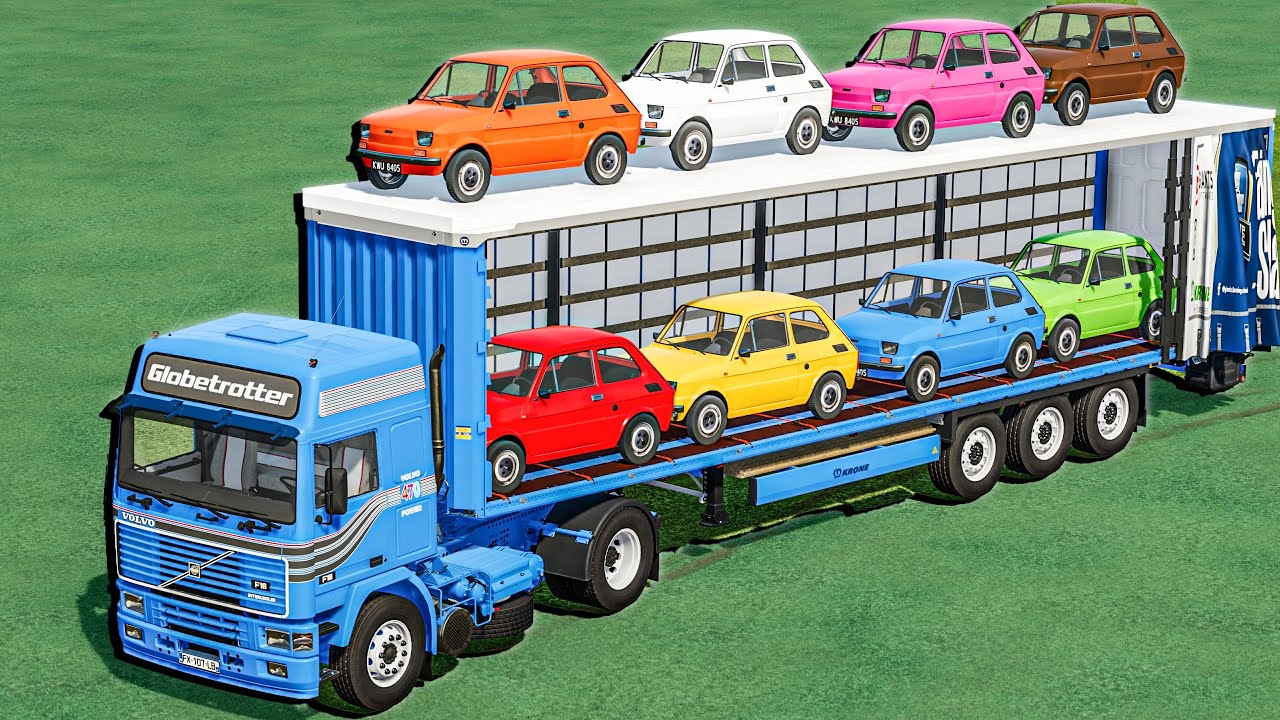 Animation mit Farben  – Fıat-Autos werden auf einem Doppelanhänger transportiert 2