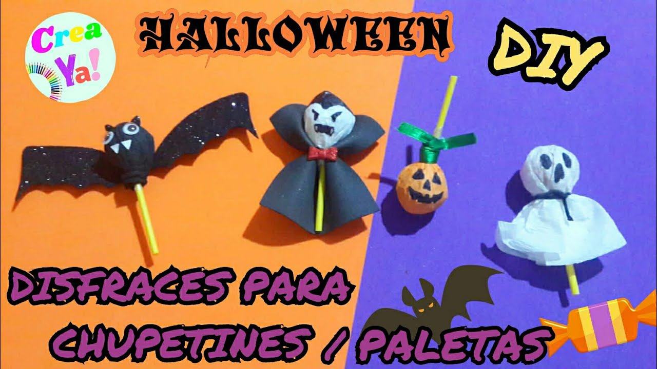 Decora tus paletas / chupetines para Halloween 👻🍭 Crea disfraces para tus dulces 😀 4 ideas geniales