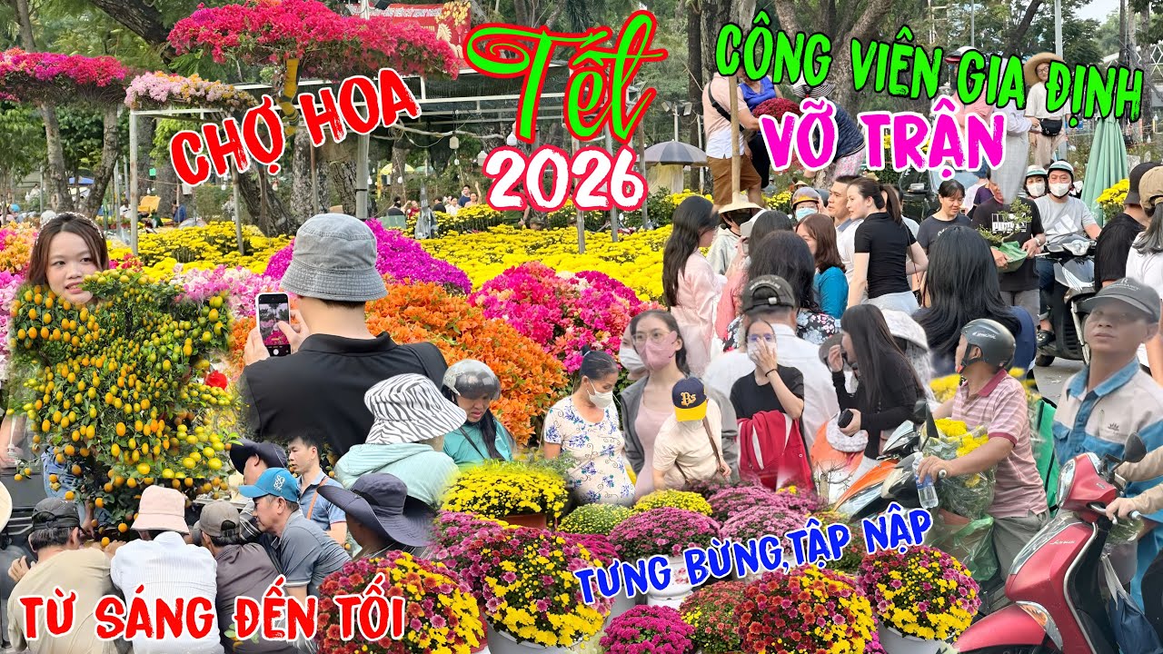 Hoa giá rẻ bèo”Vỡ trận”chợ hoa Tết”Công Viên Gia Định”Sài Gòn”xôn xao tấp nập từ sáng tới tối.