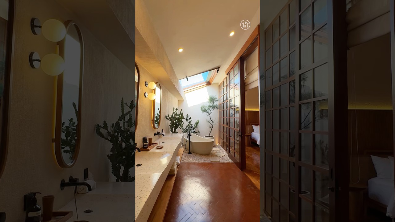 The Japandi-style bathroom in this house is stunning!🌸✨ #japandi #homedesign #architecture