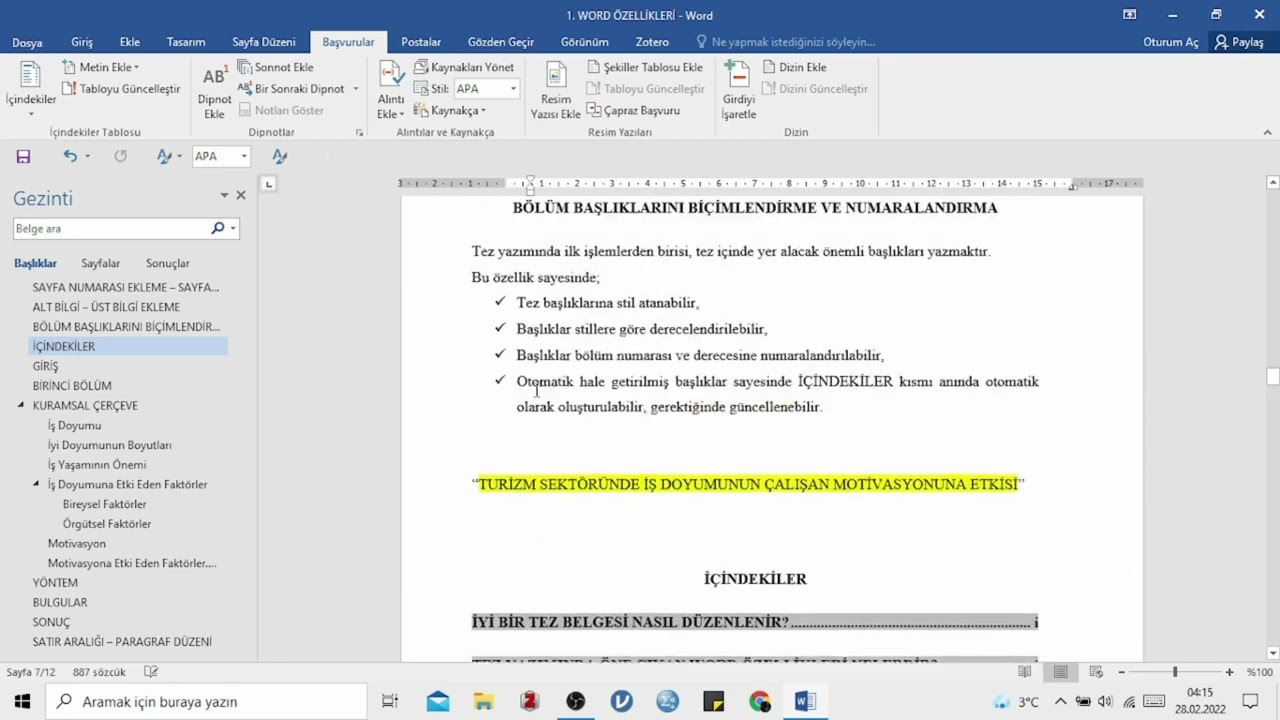 İKİ DAKİKADA WORD ÖZELLİKLERİ SERİSİ (BAŞLIKLARA OTOMATİK STİL ATAMA VE DERECELENDİRME)