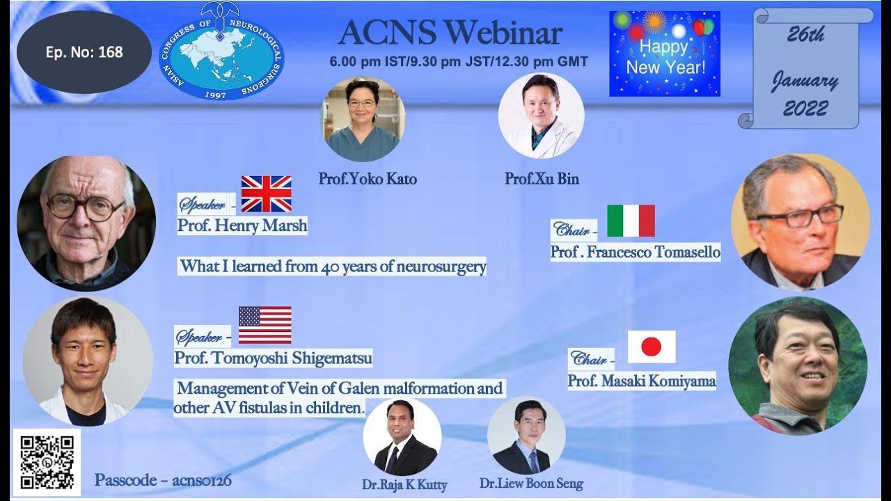 ACNS Webinar - Jan 26  -Lessons from 40 yrs in Neurosurgery & Rx of Vein of Galen Malformations
