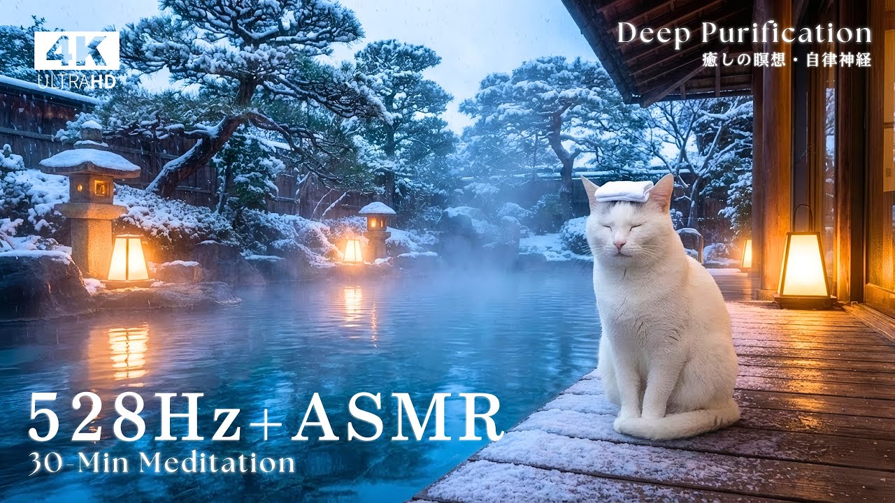 30 Min Meditation | Wash Away Stress & Deep Purification ❄️ Snowy Zen Onsen (528Hz + ASMR) | 癒しの瞑想