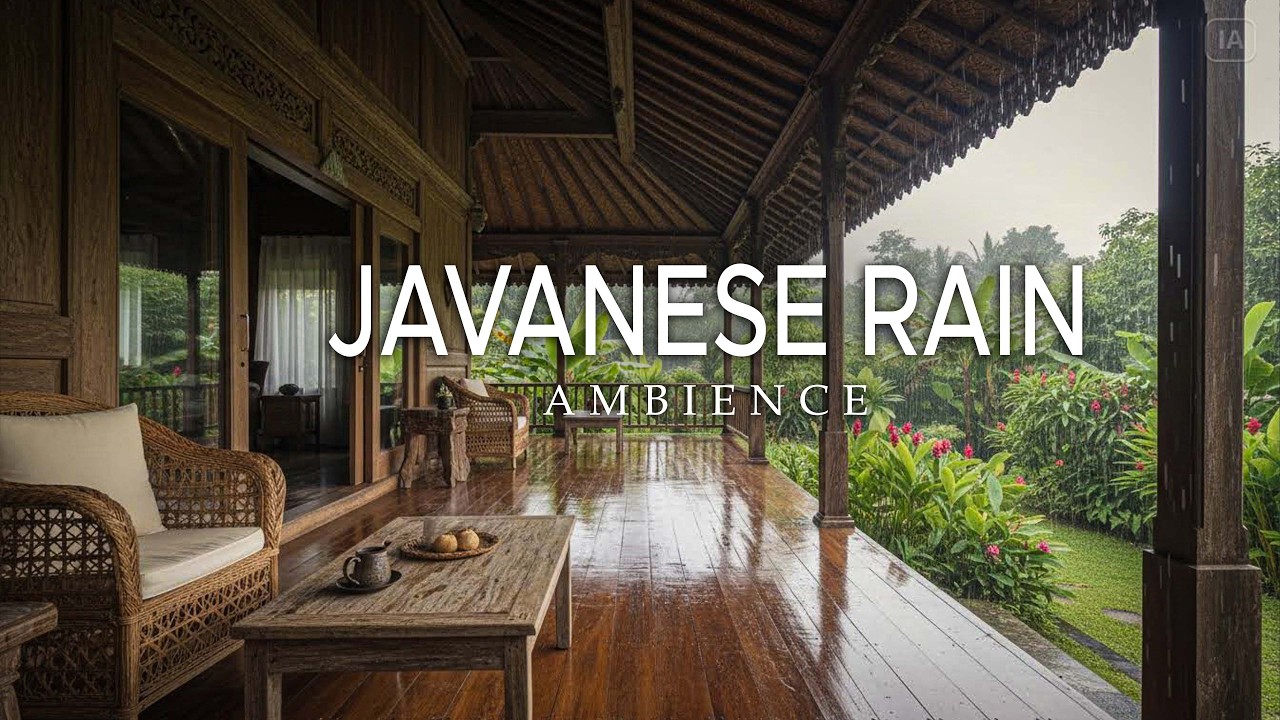 Heavy Rain at Javanese Terrace 🌧️ Morning Focus & Coffee Ambience (No Thunder) [3 Hours]