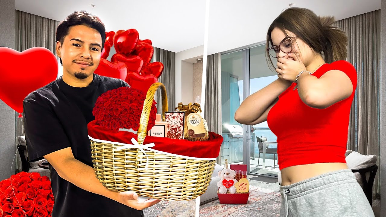 SURPRISING MY GIRLFRIEND WITH HER DREAM VALENTINES BASKET! (SHE SAID YES!!)