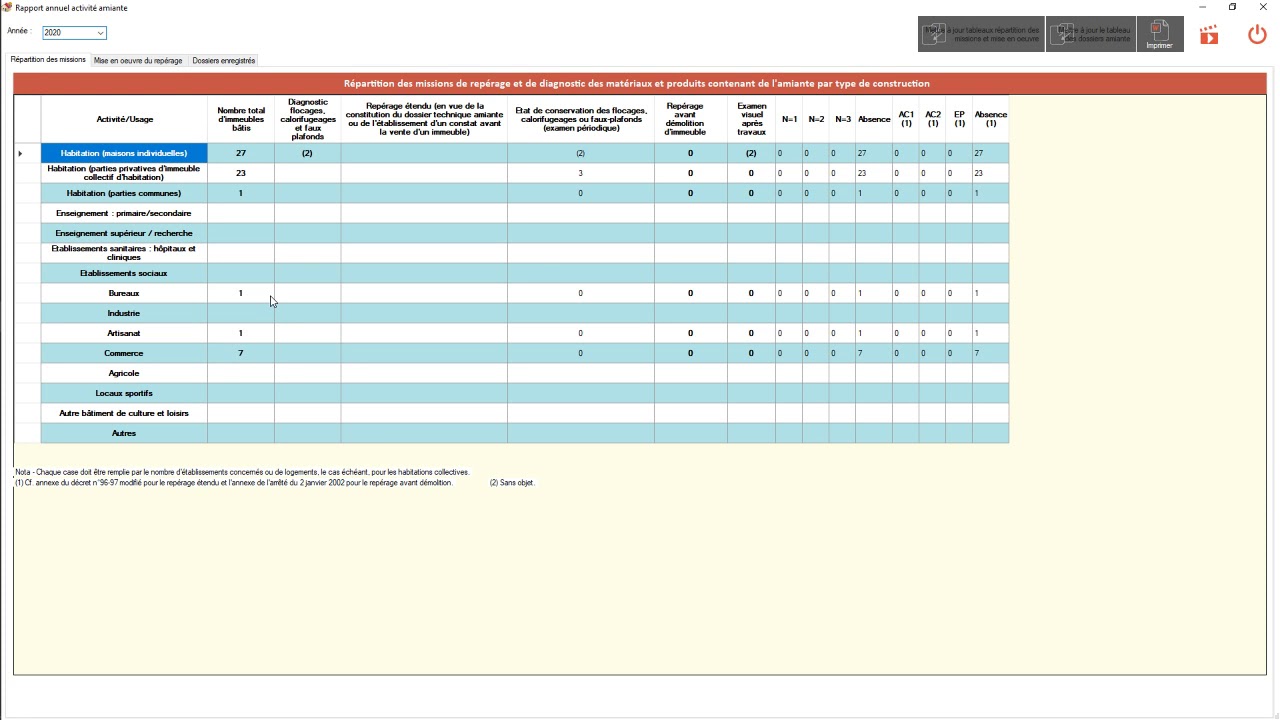 [OBBC - WinDiagnostics]  Tableau de répartition des missions amiante
