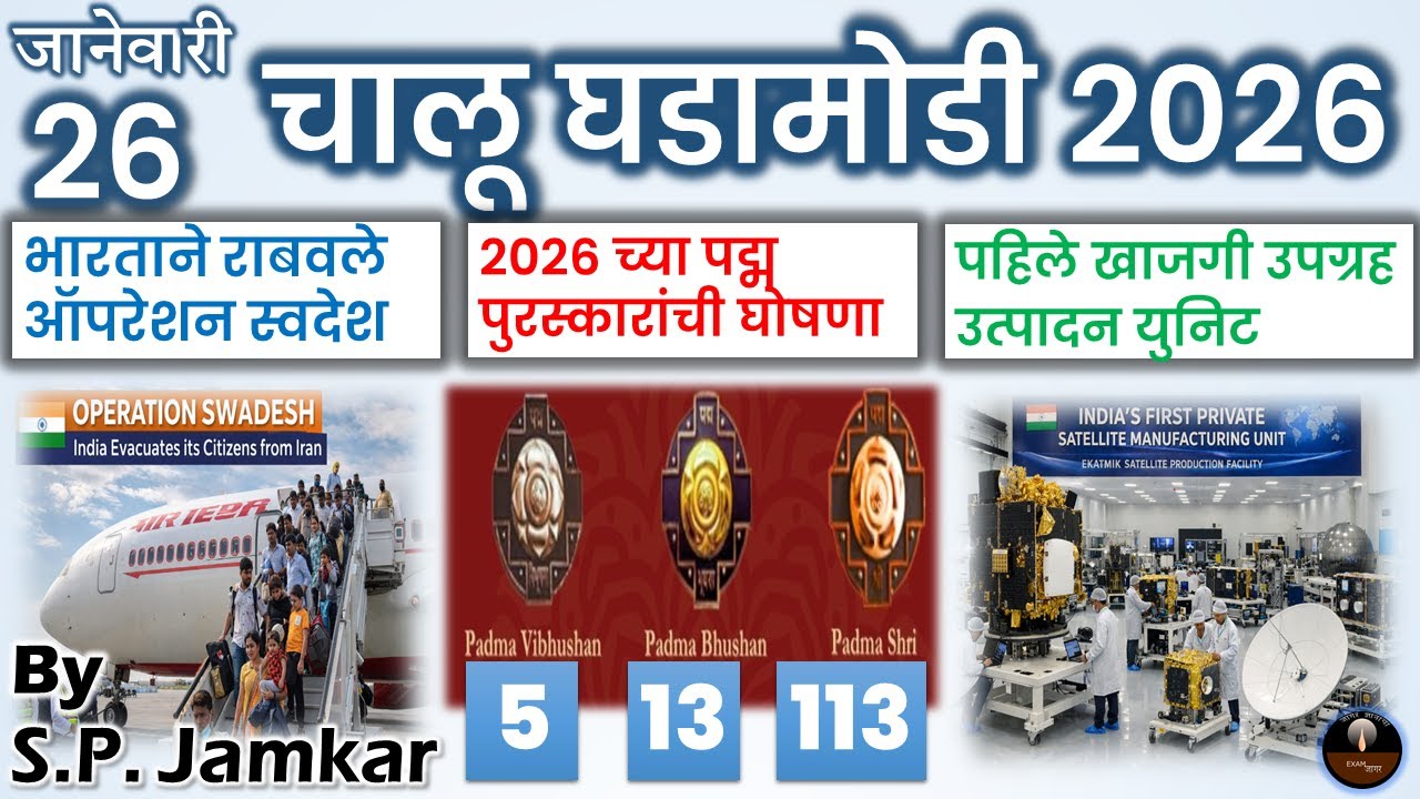 चालू घडामोडी 26 जानेवारी 2026 | Marathi Current Affairs | Today Current Affairs