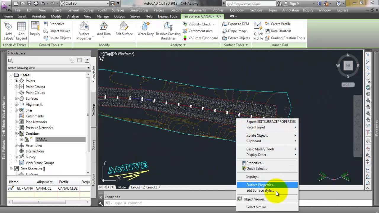 شرح برنامج CIVIL 3D  مثال عملي طريقه عمل قناه مائيه