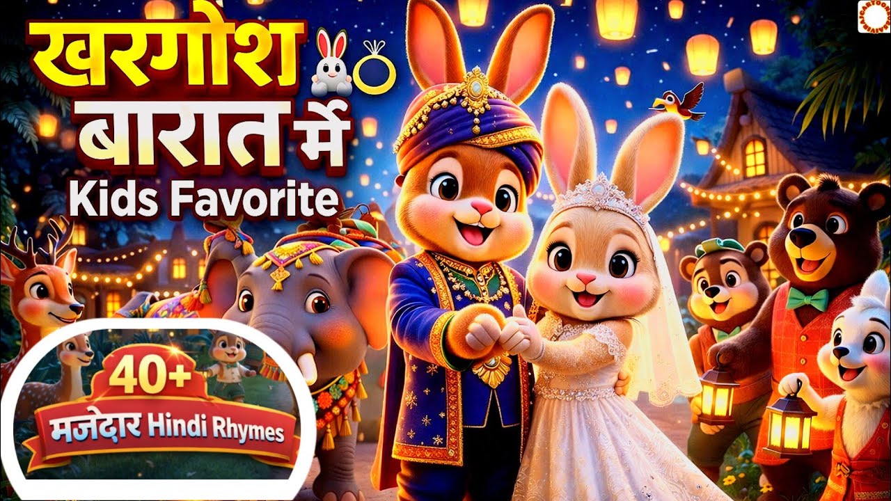 Kids Favorite 🐇💍 खरगोश की बारात में | 40+ Hindi Rhymes | ABC • Rhymes • Fun | @Virajcartoon2025ai