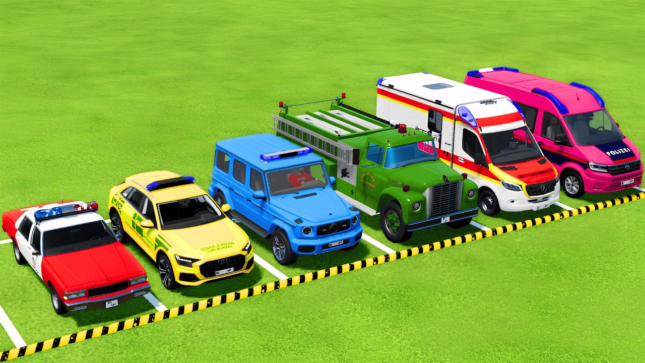 POLICE CARS, FIRE DEPARTMENT, AMBULANCE VEHICLES TRANSPORTING WITH MAN TRUCKS ! Farming Simulator 22