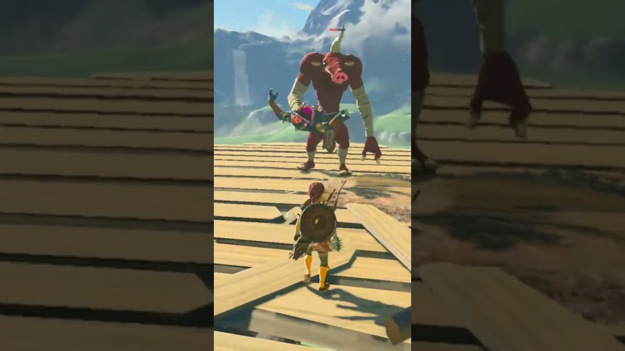 Shield parrying a bokoblin thrown by a moblin... #botw #zelda #botwshorts #viral #shorts