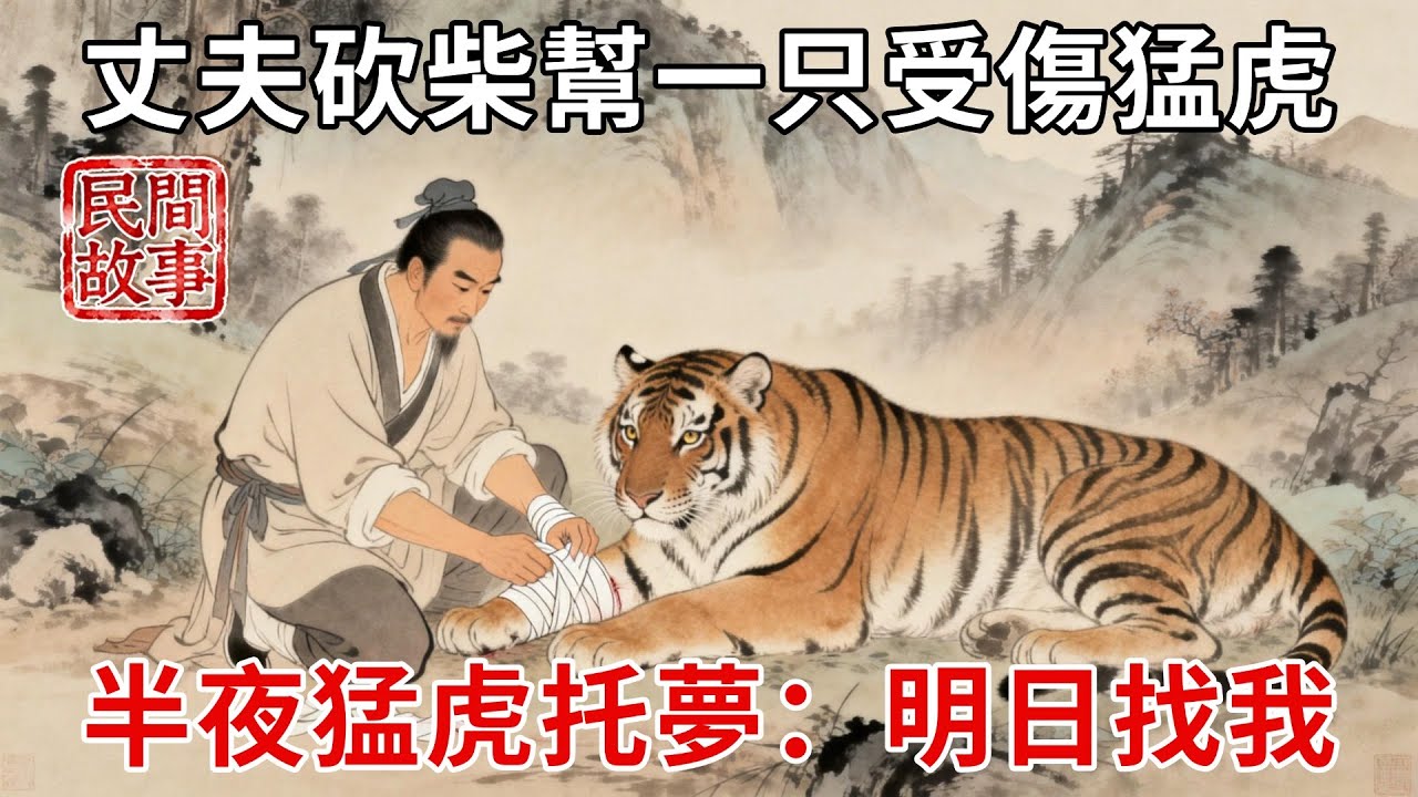 年輕夫妻成婚3年未能懷孕，丈夫上山砍柴幫了一只受傷猛虎，半夜猛虎托夢，猛虎：明日黃昏到山裏找我！#民間故事 #傳統文化 #原創虛構 #華語有聲書 #槐樹下聽書
