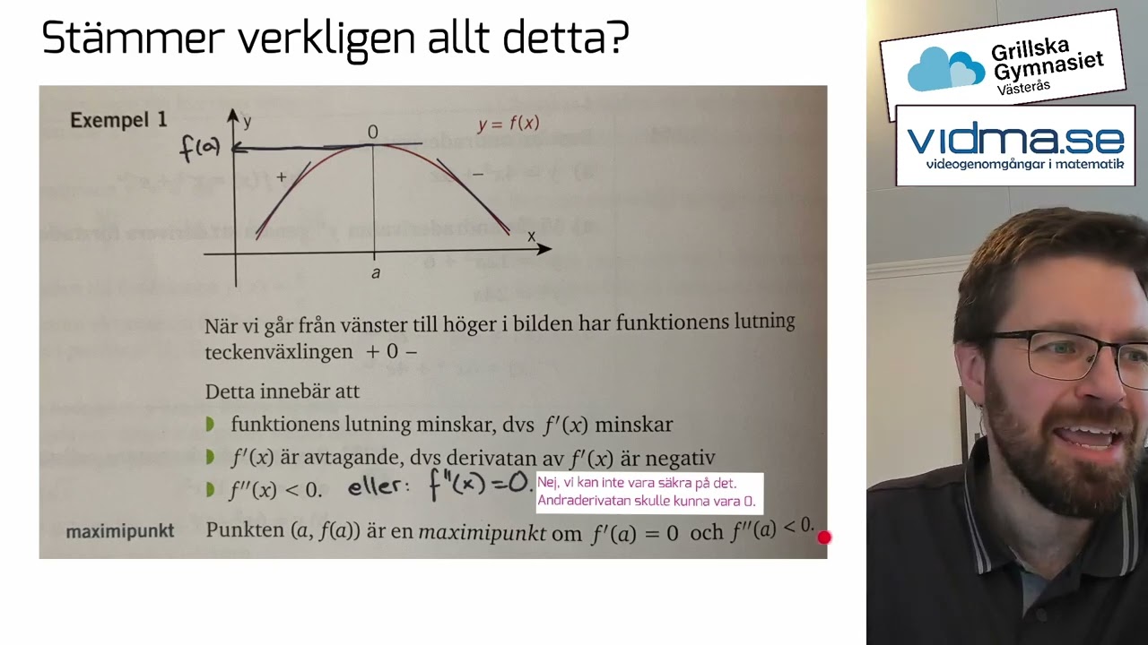 Matematik 3. Andraderivatan och grafen. Begreppen konkav, konvex och inflektionspunkt.