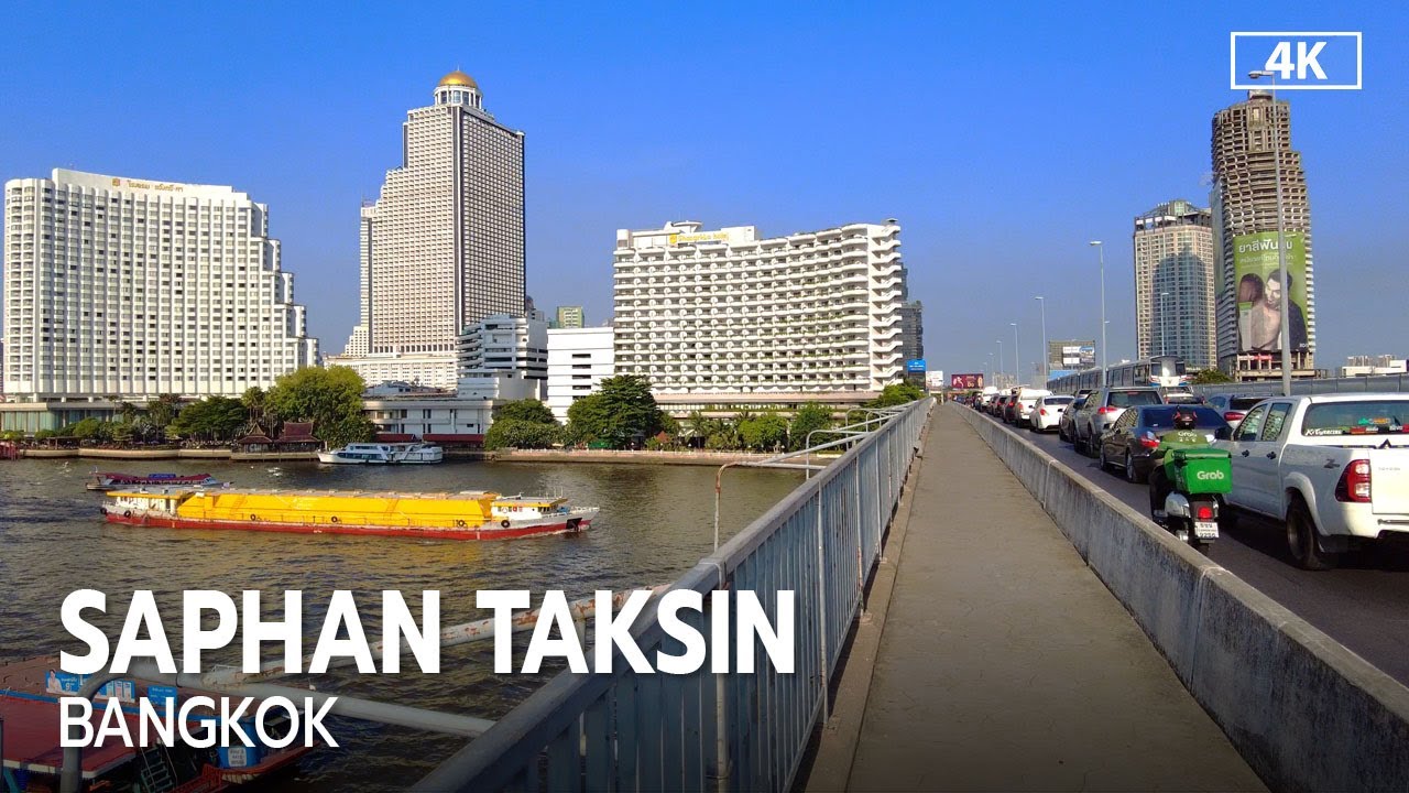 Saphan Taksin Bridge Crossing over the Chao Phraya River Bangkok [4K]