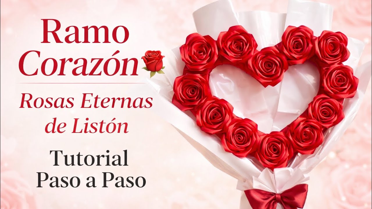 Ramo corazón con rosas eternas de listón 🌹 | Tutorial paso a paso