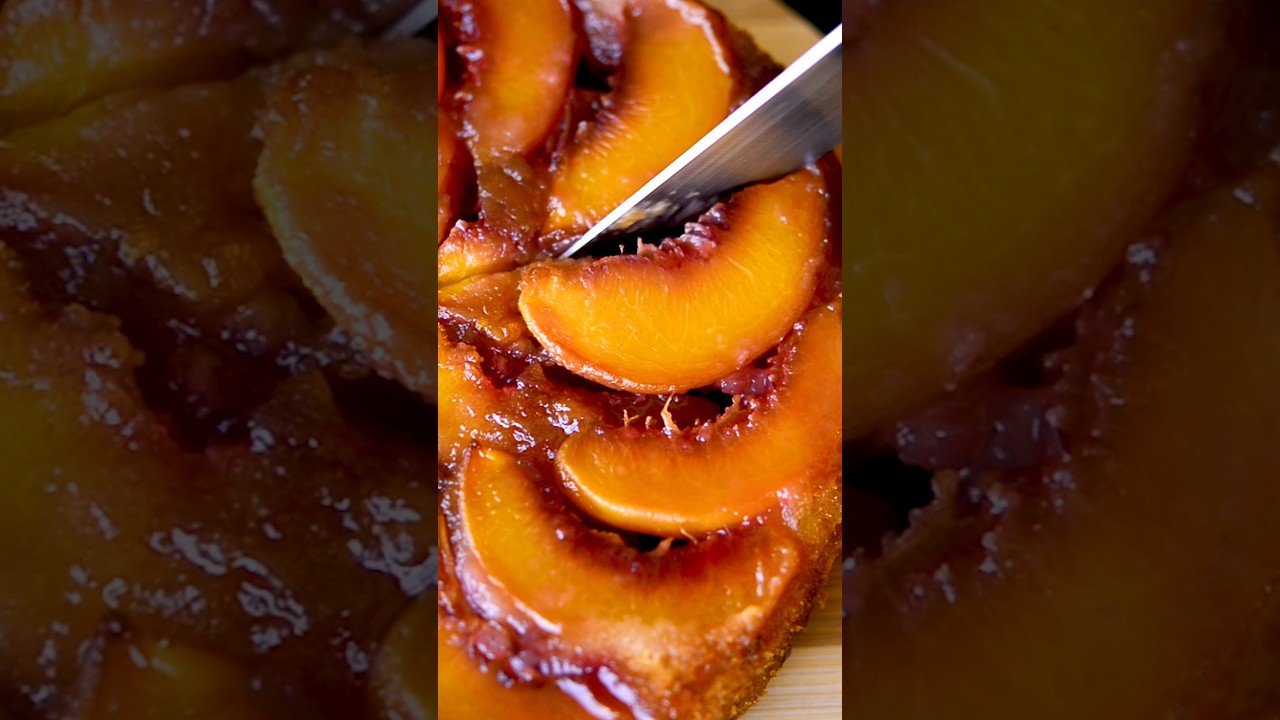Upside-Down Peach Cake Recipe is already on the channel 🍑#baking #peachcake #dessert #cakebaking