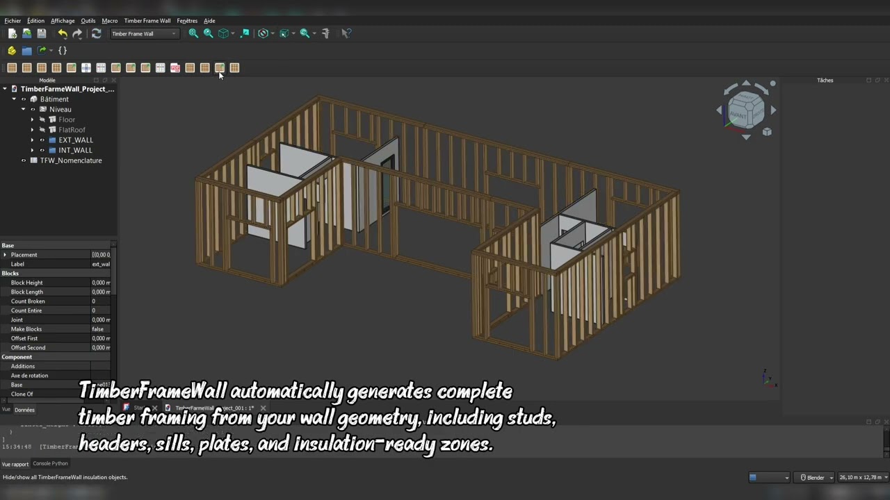 FreeCAD - TimberFrameWall Beta 1 | Automatic Framing, PDF Plans & CNC Export (FreeCAD) 