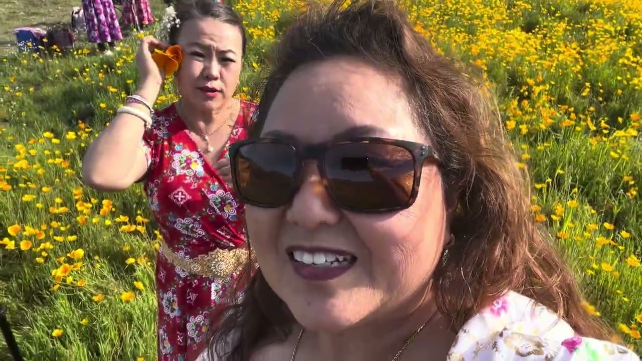 We go take a picture with the wild flowers, call California puppy flower. 2-15-26