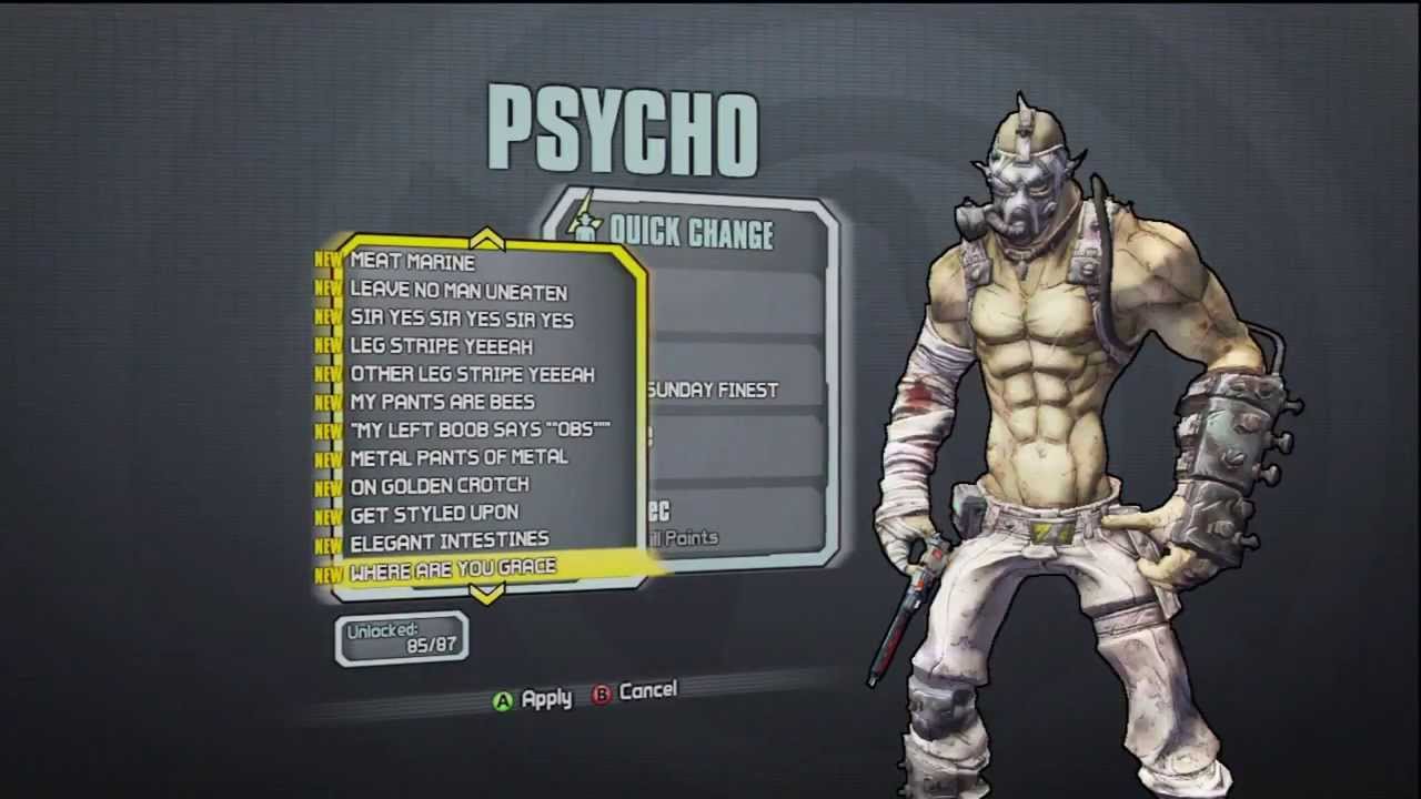 Borderlands 2 - Psycho Class Krieg - All Skins and Heads