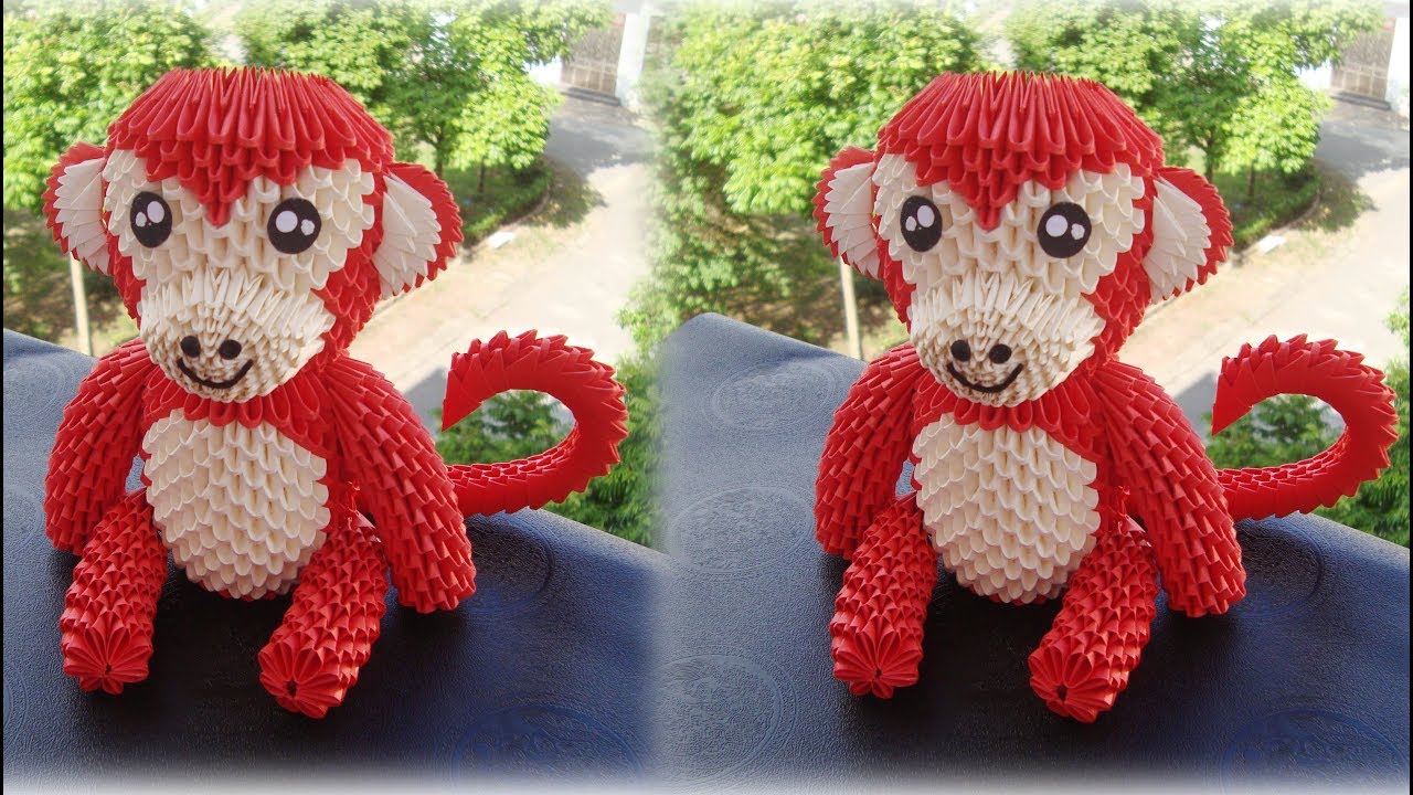 How To Make 3D Origami Monkey,miniature monkey | cómo hacer mono de origami 3d