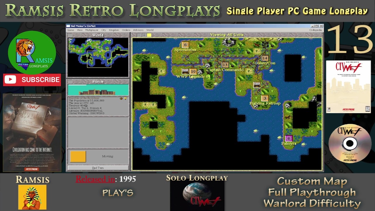 Sid Meier's CivNet | 1995 |  PC Game | Warlord | Random Map | Egyptian - Episode #13 | Longplay