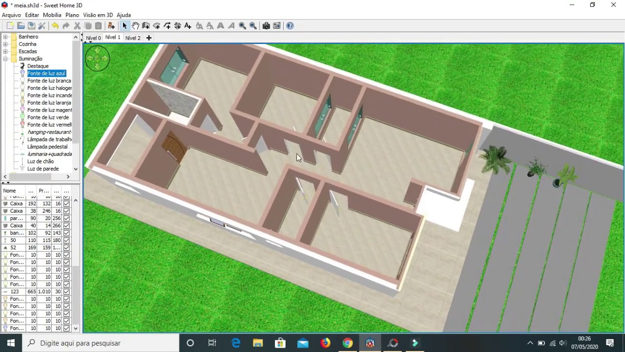 PLANTA 3D COM 3 QUARTOS