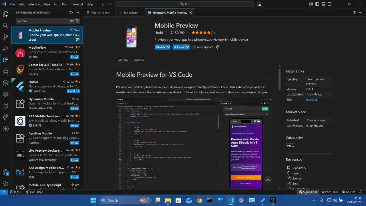 The Demo Part2 How set mobile preview in Visual studio? How to Use Mobile View Extension in VS Code?