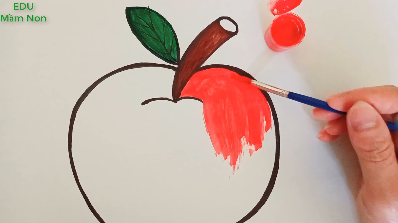 Dạy bé vẽ và tô màu quả táo | Draw and color the apple - EDU Mầm Non