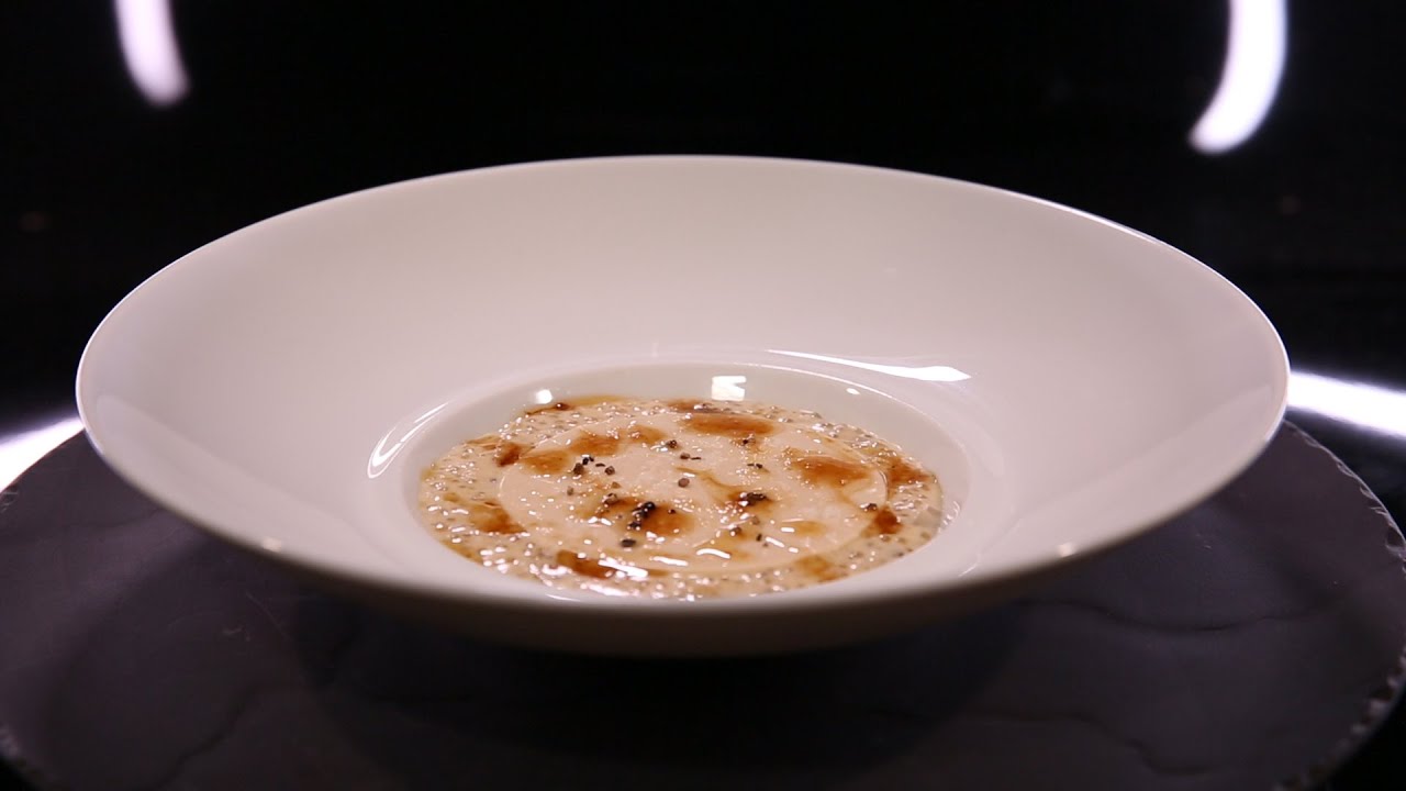 Tapioca cuit comme un risotto, « peau de lait » de champignons de Paris, par Fréderic Anton (#DPDC)