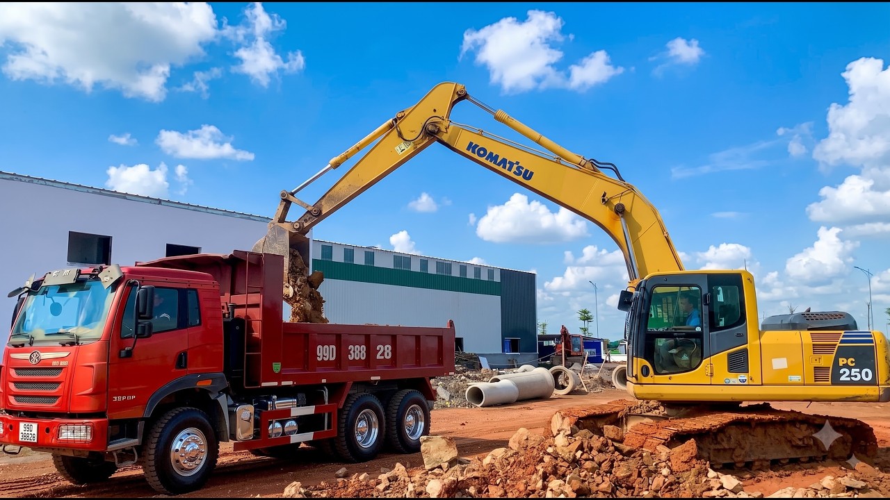 Powerful Komatsu PC250 Excavator Loading A Dump Truck | Real Construction Work