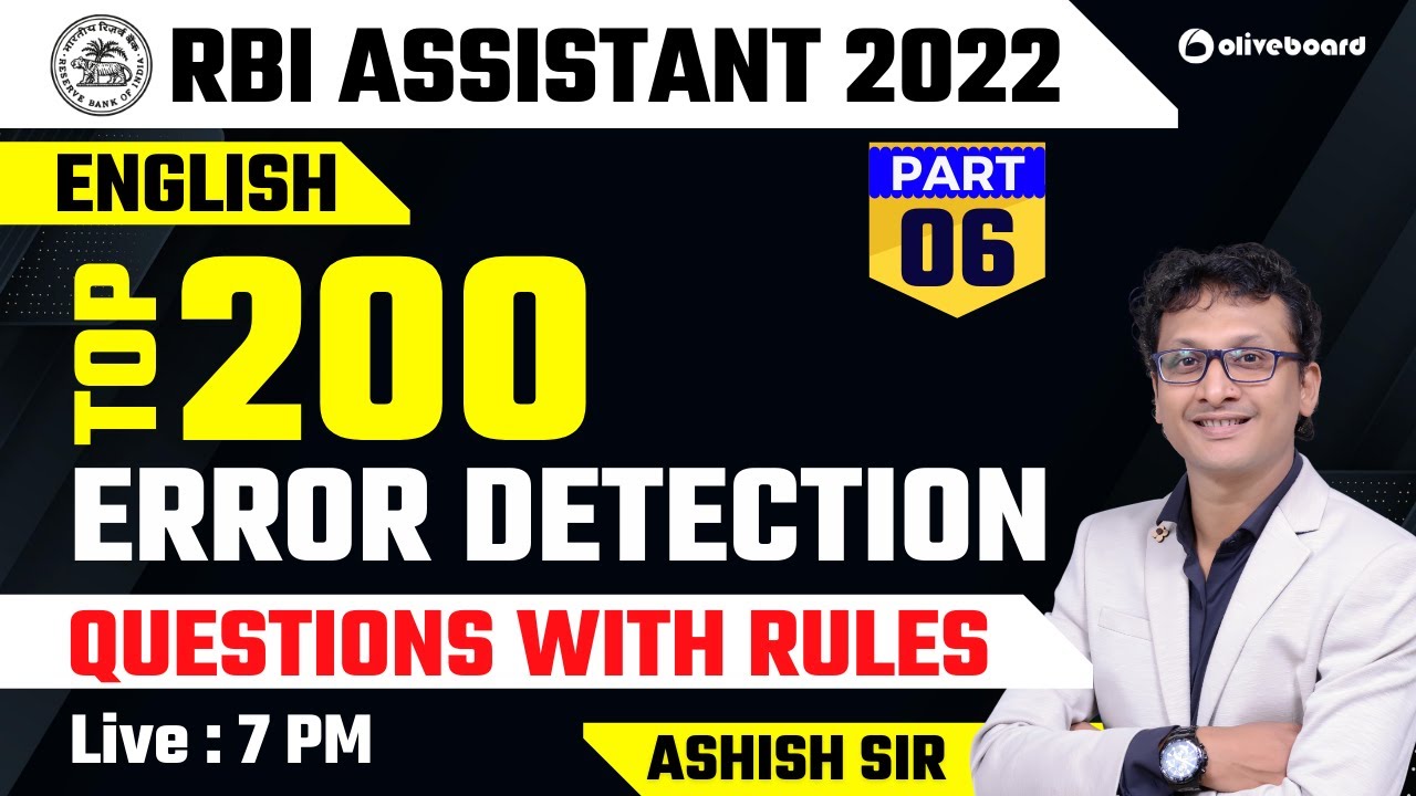 RBI Assistant 2022 | Top 200 Error Detection For RBI Assistant | Questions With Rules | Part - 6