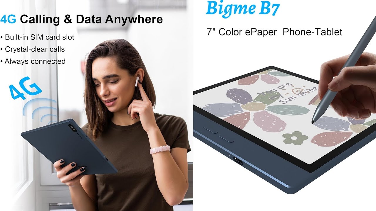 Планшет Bigme B7 Color ePaper с экраном 7 дюймов, памятью 8+128 ГБ и функцией звонков 4G