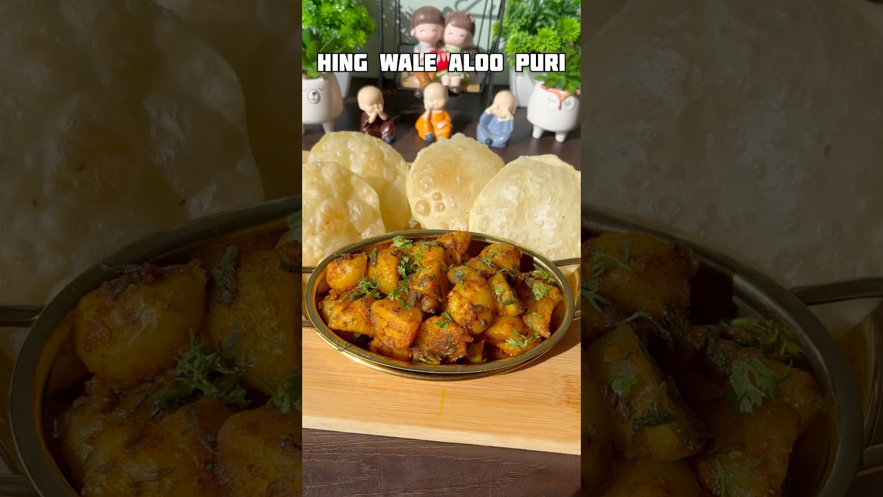 Hing wale aloo ki sabzi puri recipe #shorts #recipe #aloo #puri #viralvideo #shortsfeed #trending