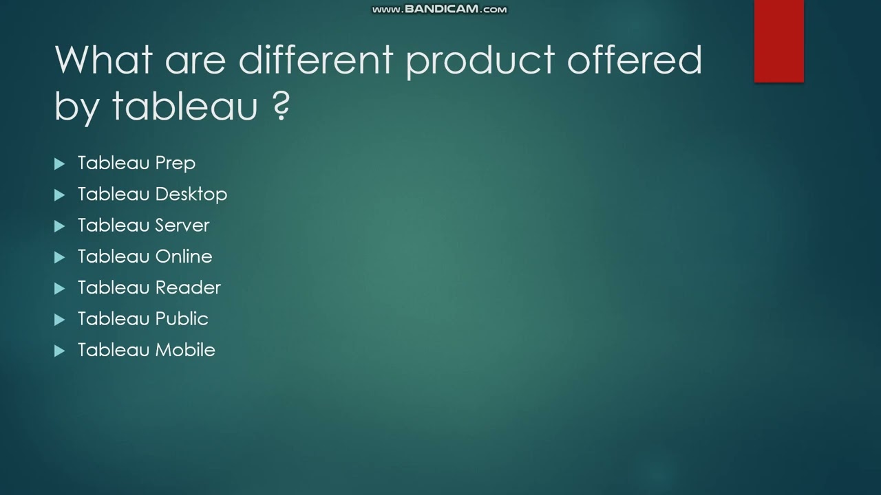 Different Products Offered by Tableau-interview question