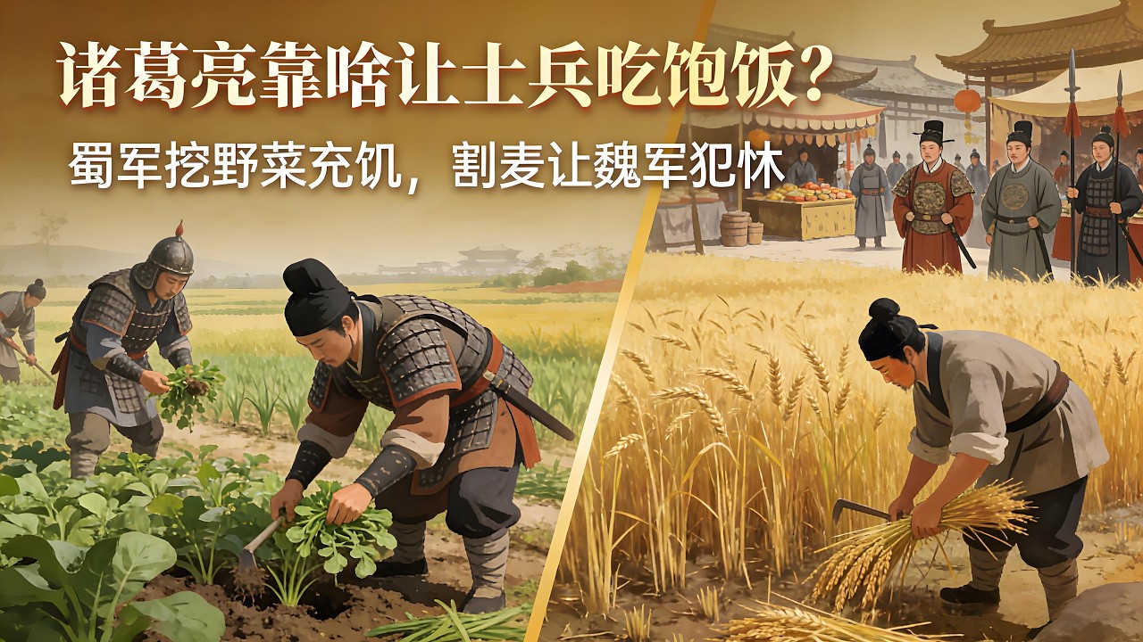 诸葛亮靠啥让士兵吃饱饭？蜀军挖野菜充饥，割麦让魏军犯怵！#三国 #诸葛亮 #蜀军 #饮食历史 #历史故事