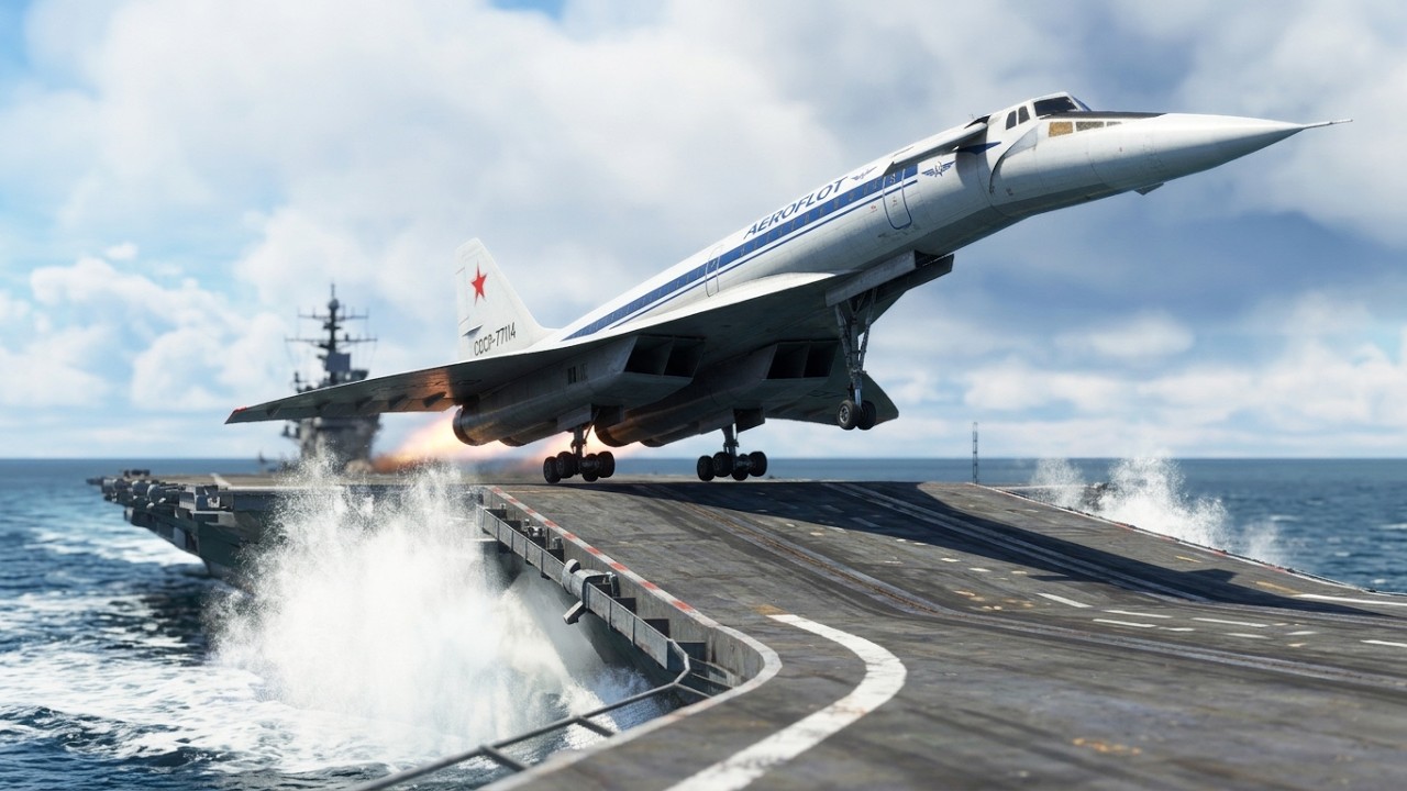 ✨ Very Rare! Tupolev TU-144D Performs an INSANE Takeoff from an Aircraft Carrier! 🚀