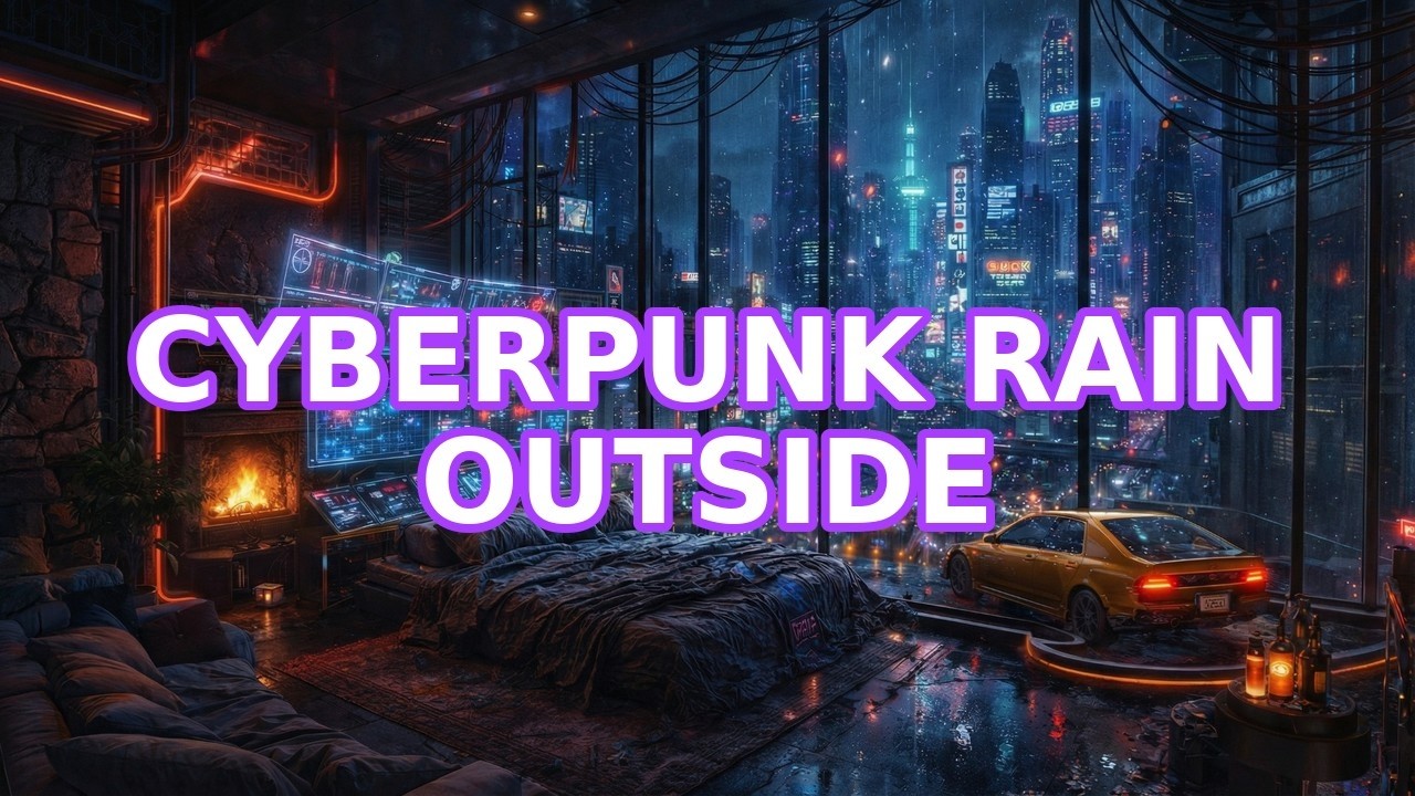 CYBERPUNK RAIN OUTSIDE 🌃 | 10 Hour Neon City Window Ambience