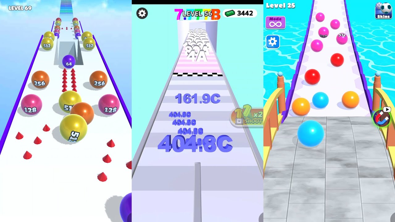 Ball Merge 2048 vs Number Merge Run vs Numbers Ball Blend Challenge 3 in one Gameplay Run & Merge